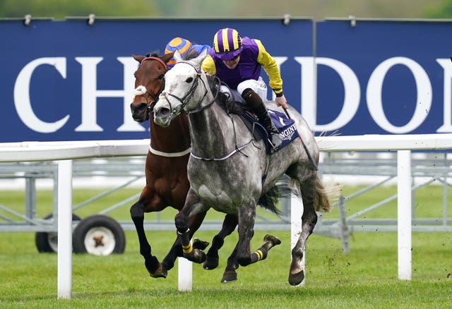 Princess Zoe ridden by Joey Sheridan (right) winning the Longines Sagaro Stakes on Royal Ascot Trials Day 