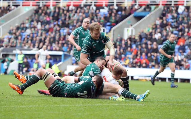 Sam Simmonds goes over for his third score (Andrew Matthews/PA)