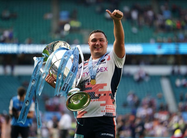 Jamie George with the Premiership trophy