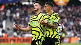 Declan Rice, left, rounded off Arsenal’s rout of his former club West Ham