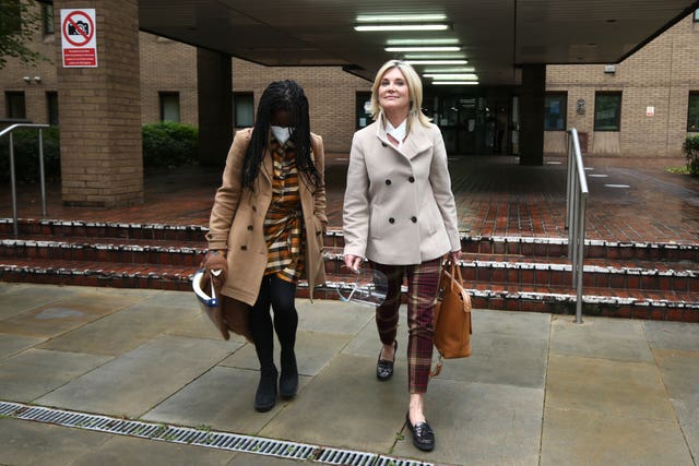 Former Blue Peter presenters Diane Louise Jordan (left) and Anthea Turner gave evidence n support of their ex-colleague (Yui Mok/PA)