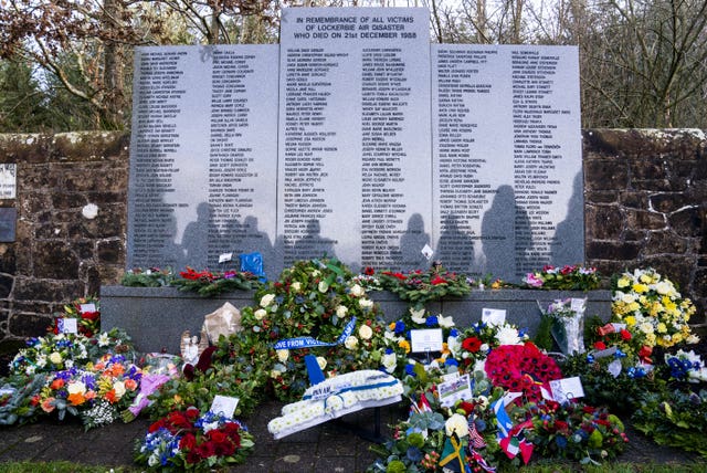 Wreaths laid at a memorial for victims of the Lockerbie bombing