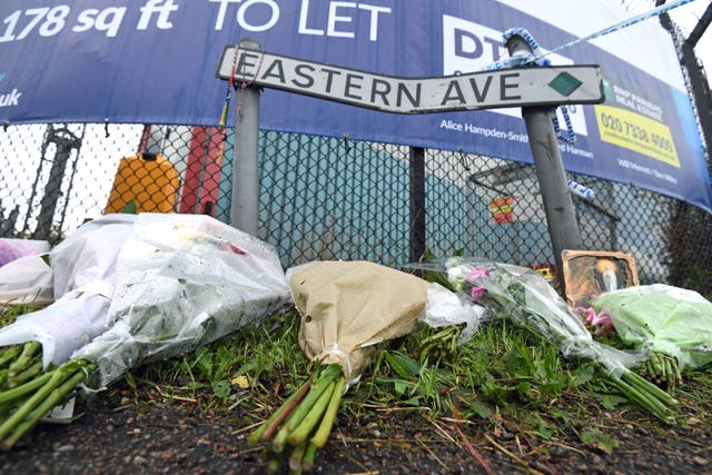 Floral tributes left on Eastern Avenue, Grays