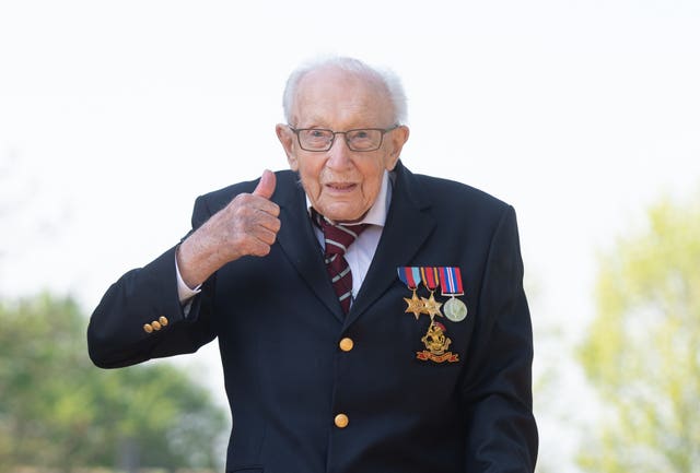 Veteran Captain Tom Moore was awarded a knighthood after raising millions of pounds for the NHS (Joe Giddens/PA)