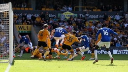 Everton’s Yerry Mina (second right) scored a late equaliser at Wolves (Barrington Coombs/PA)