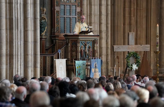 The Archbishop of Canterbury Justin Welby delivers his sermon as he leads the Easter Sung Eucharist at Canterbury Cathedral in Kent 