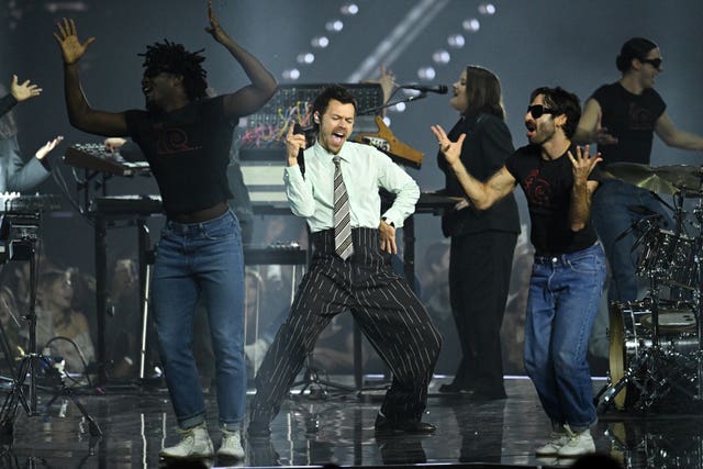 Harry Styles performs during the Brit Awards 2026 at Co-op Live, Manchester