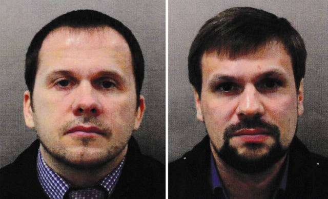 The GRU agents known as Alexander Petrov (left) and Ruslan Boshirov suspected of carrying out the Novichok attack (Metropolitan Police/PA)