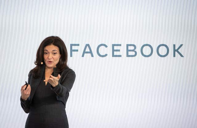Facebook’s chief operating officer Sheryl Sandberg speaks during a press conference in London to announce the social media company’s plans to hire 1,000 more people in the UK by the end of 2020