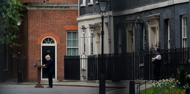 Prime Minister Boris Johnson speaking in Downing Street 