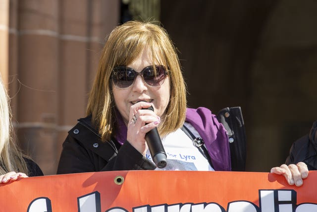 Lyra McKee’s sister Nichola McKee Corner speaking during a vigil in April 2022 to mark the third anniversary of Ms McKee’s murder