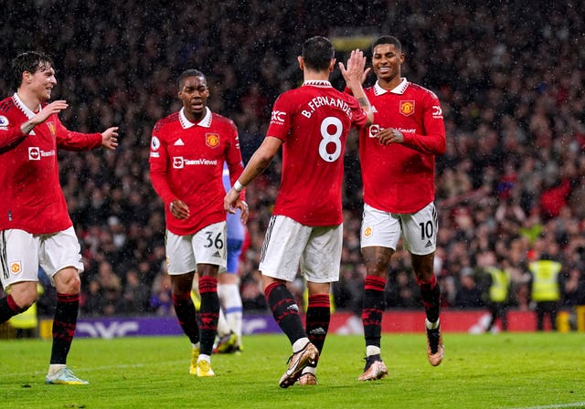 Marcus Rashford is congratulated after scoring against Bournemouth