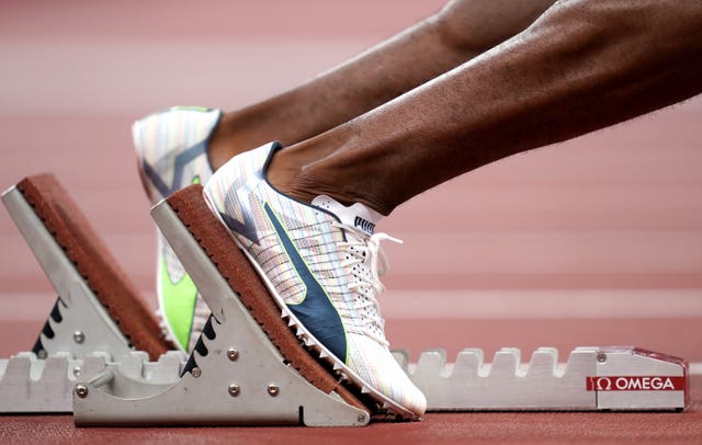 Starting blocks on a running track (Joe Giddens/PA)