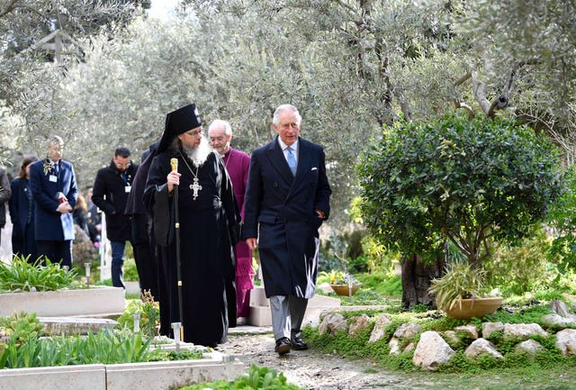 The Prince of Wales during a visit to the Church of Mary Magdalene in East Jerusalem (Neil Hall/PA Wire)