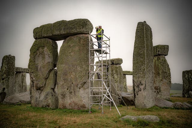 Scaffolding has been erected inside the stone circle (Ben Birchall/PA).