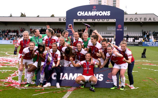 Arsenal celebrate their 2019 WSL title