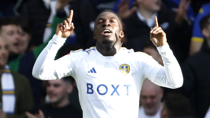 Leeds United’s Wilfried Gnonto celebrates scoring their side’s first goal of the game during the Sky Bet Championship match at Elland Road, Leeds. Picture date: Sunday March 17, 2024.
