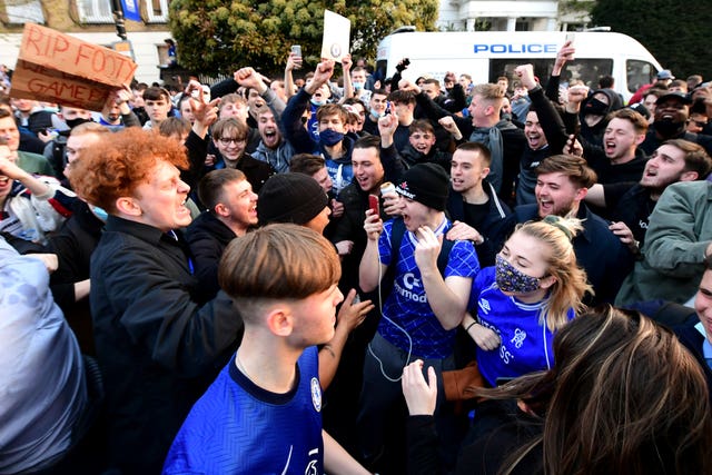 Supporter protests, including one outside Chelsea's Stamford Bridge last April, helped sink the Super League 