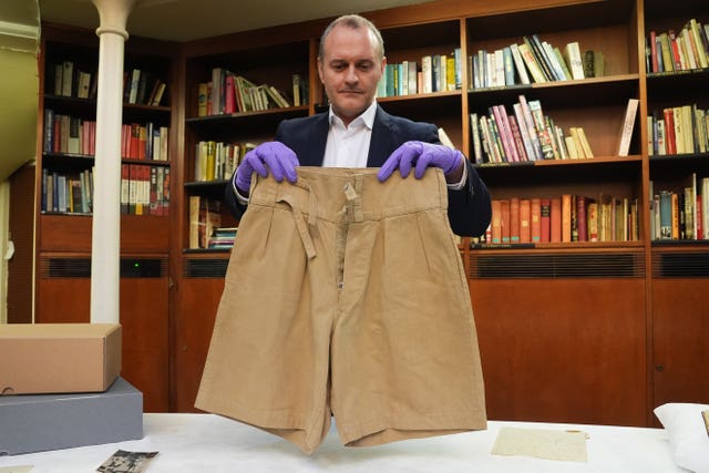 A pair of khaki shorts worn by Dame Vera on display at the Imperial War Museum
