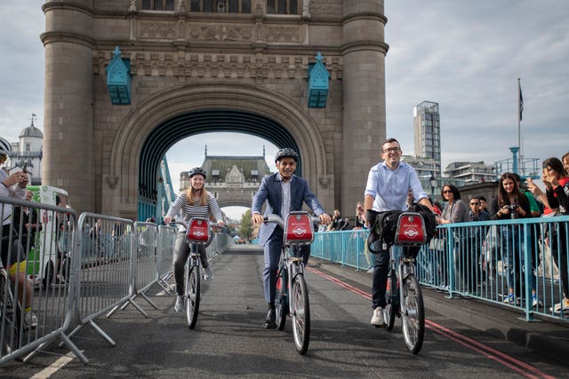 Sadiq Khan cycling on Tower Bridge