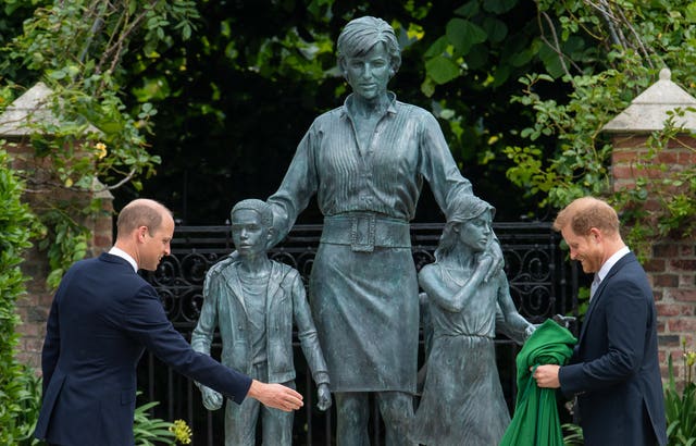 William and Harry during the unveiling of a statue they commissioned of their mother Diana