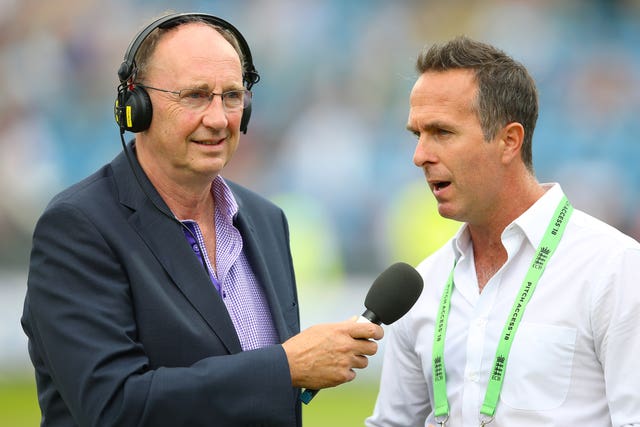 Former England captain Michael Vaughan (right)  is interviewed