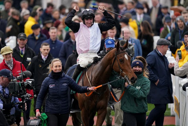 Jack Kennedy and Teahupoo after winning last year's Stayers' Hurdle at Cheltenham