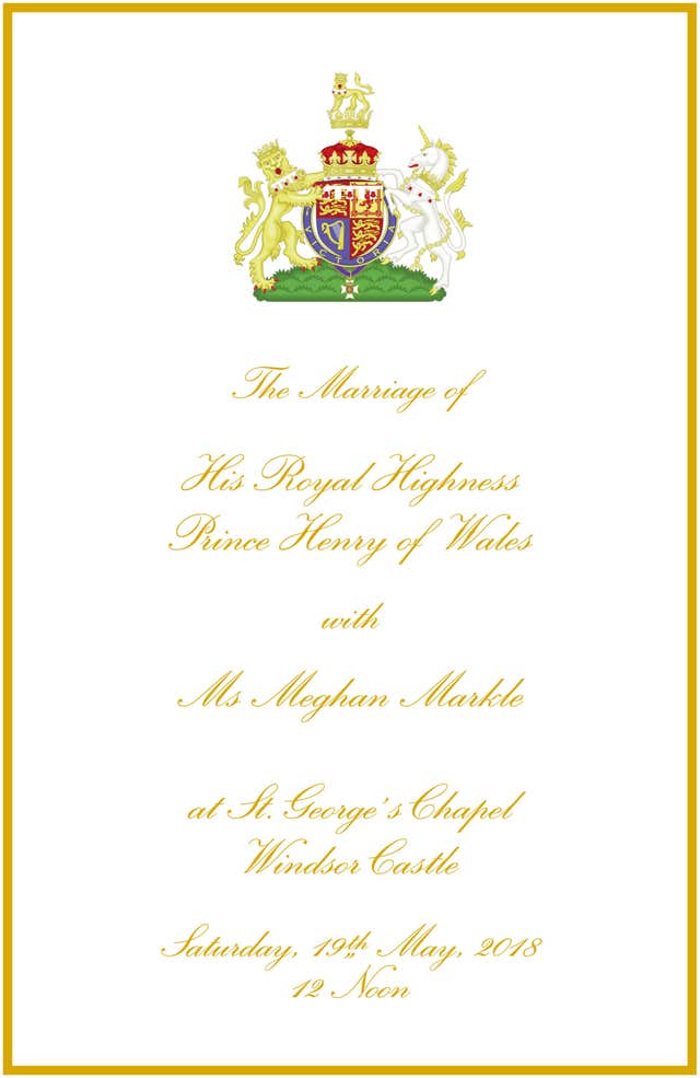 The Official Order of Service for the wedding of Prince Harry and Meghan Markle (Handout/Kensington Palace)