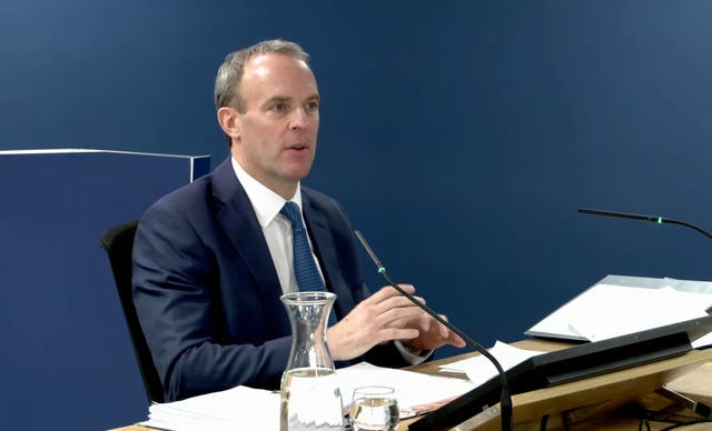 Former deputy prime minister Dominic Raab giving evidence at the inquiry 