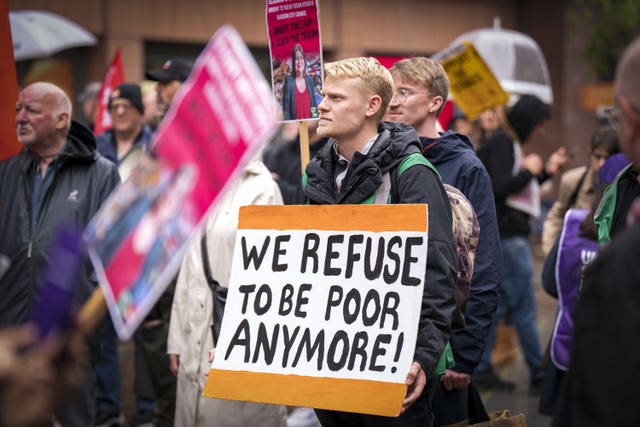 People take part in a trade union pay protest