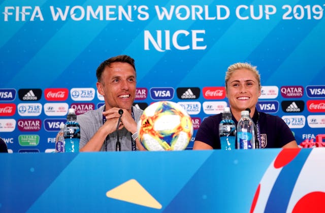 Phil Neville and Steph Houghton face the media ahead of England's Women's World Cup opener 