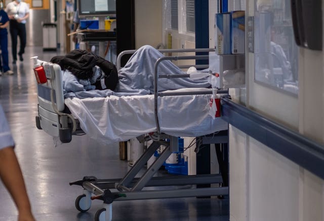 A hospital bed on a corridor