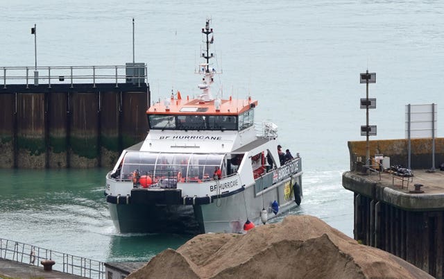 A Border Force boat arrives back in Dover harbour on Monday 
