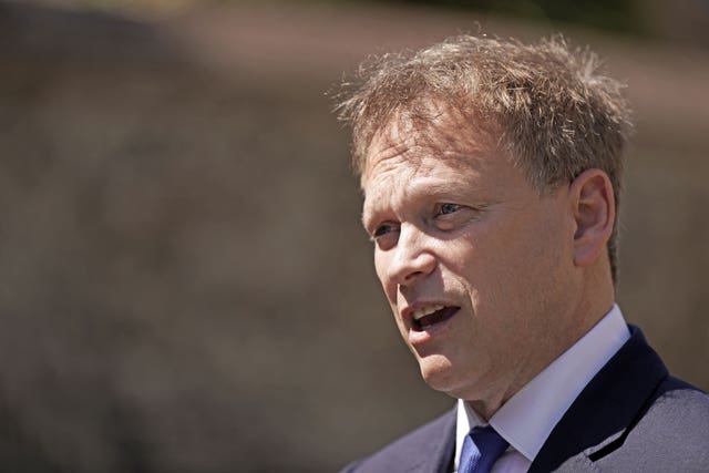 Transport Secretary Grant Shapps speaks to the media 