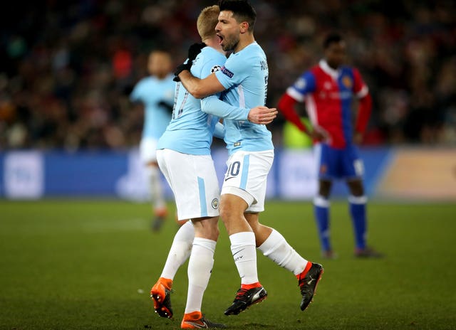 Sergio Aguero celebrates his goal against Basel