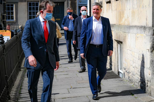 Labour leader Sir Keir Starmer with Dan Norris in Bath during the campaign (Ben Birchall/PA)