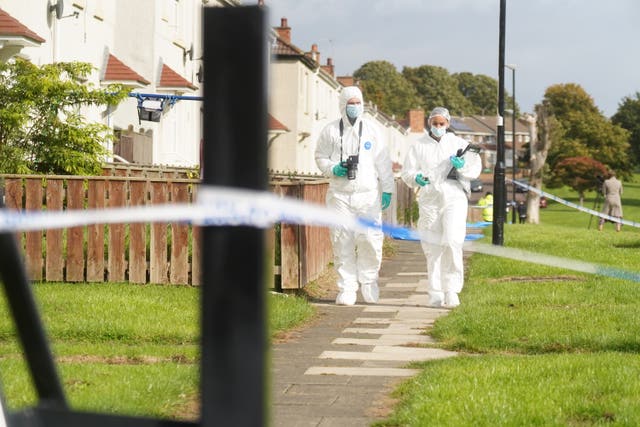 Forensic Officers on Maple Terrace in Shiney Row near Sunderland 