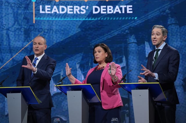 Micheal Martin, left to right, Mary Lou McDonald and Simon Harris 