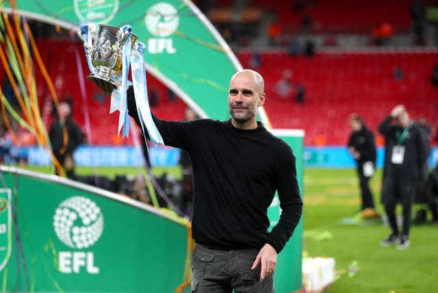 Pep Guardiola lifts the Carabao Cup last season