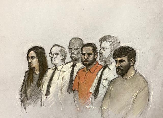 Court sketch of Beinash Batool, Faisal Malik and Urfan Sharif