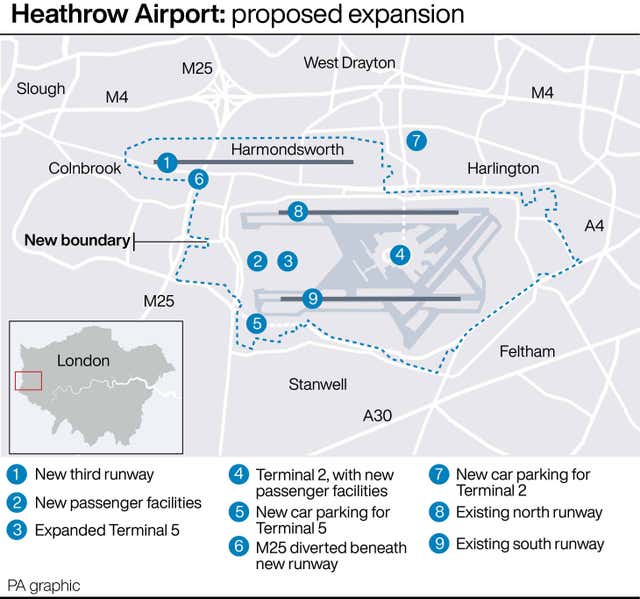 A PA graphic showing the proposed expansion of Heathrow Airport