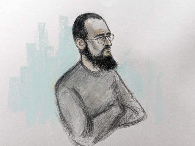 Court artist sketch by Elizabeth Cook of Husnain Rashid (PA)