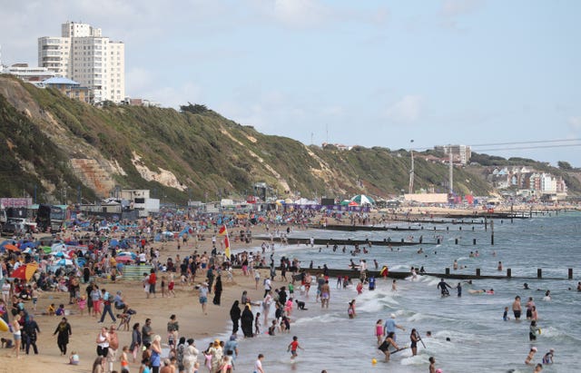 People take to the beach on day one of the Bournemouth Air Festival 