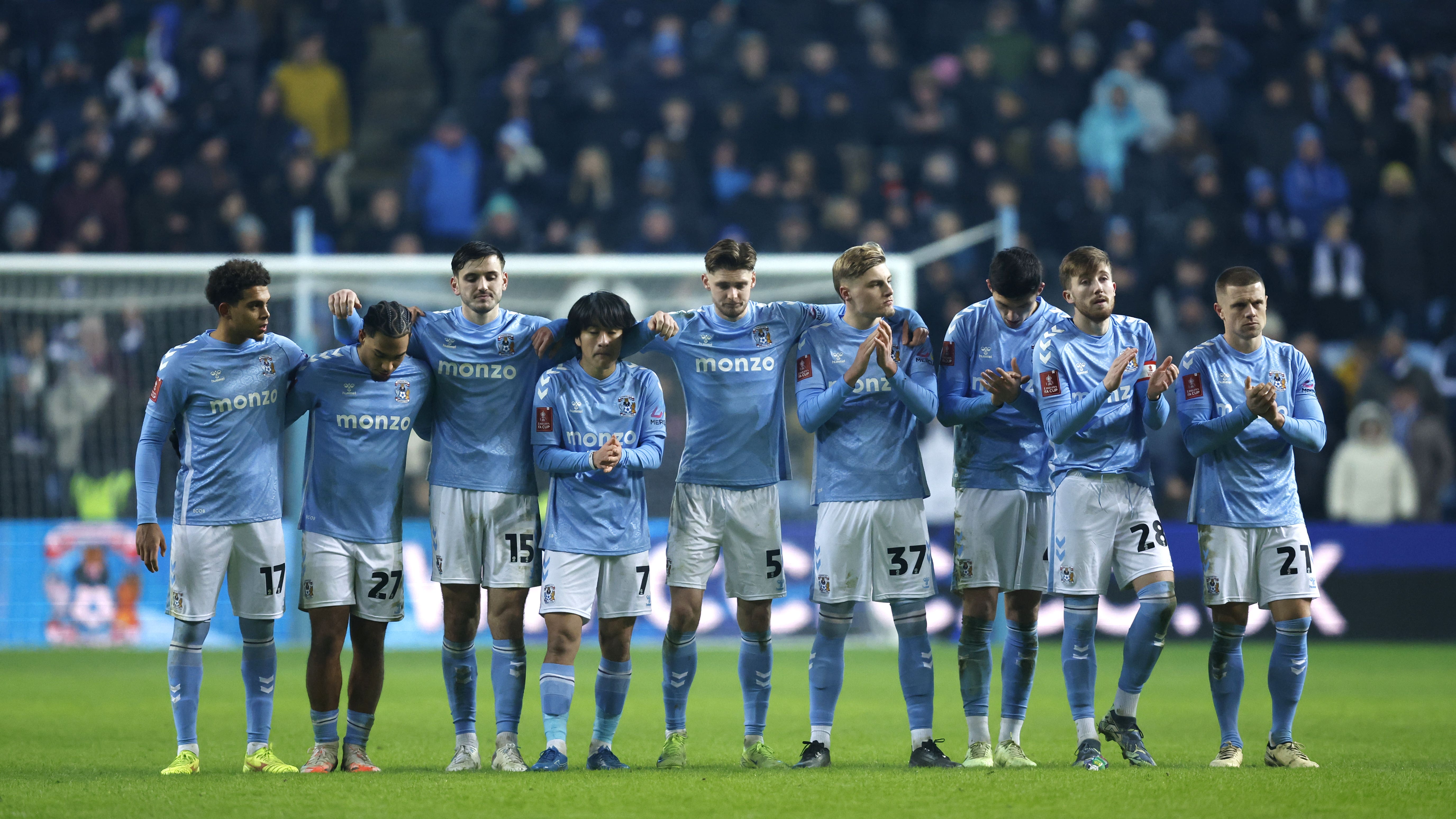 Coventry players react during the penalty shoot-out (Nigel French/PA)