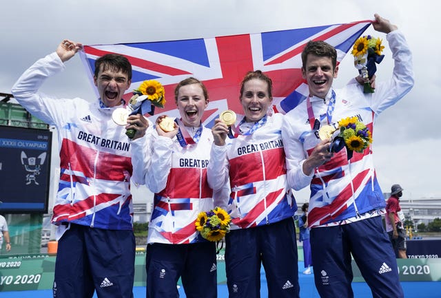 Alex Yee, Georgia Taylor-Brown Jessica Learmonth and Jonathan Brownlee won gold in the triathlon mixed relay