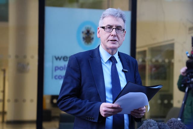 West Midlands police and crime commissioner Simon Foster making a statement to the media outside Lloyd House, the headquarters of West Midlands Police, in Birmingham