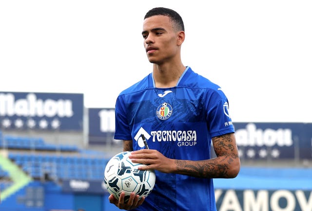 Mason Greenwood pictured at a Getafe photocall in 2023