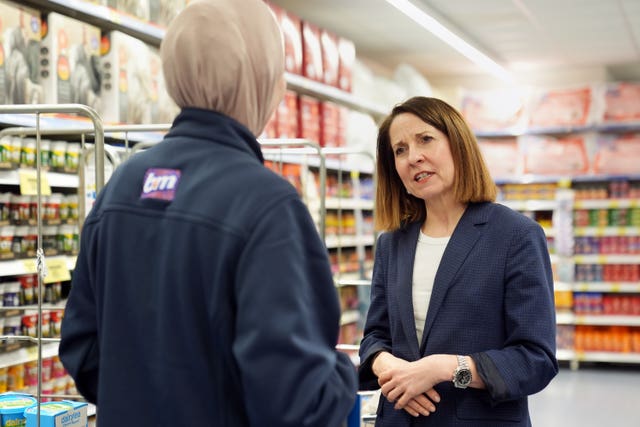 Work and Pensions Secretary Liz Kendall on a visit to a B&M supermarket in Bedford