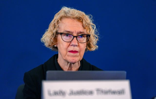 Chairwoman of the inquiry Lady Justice Thirlwall at Liverpool Town Hall