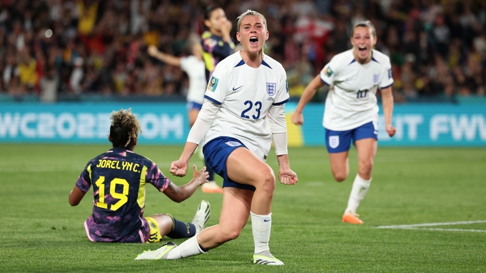 Alessia Russo celebrates the winning goal for England (Isabel Infantes/PA)